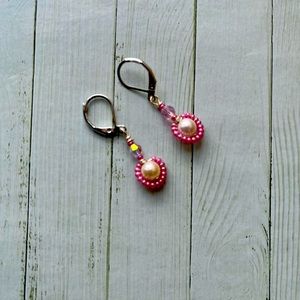 Free with purchase minimalist earrings for women in pink beaded and handmade